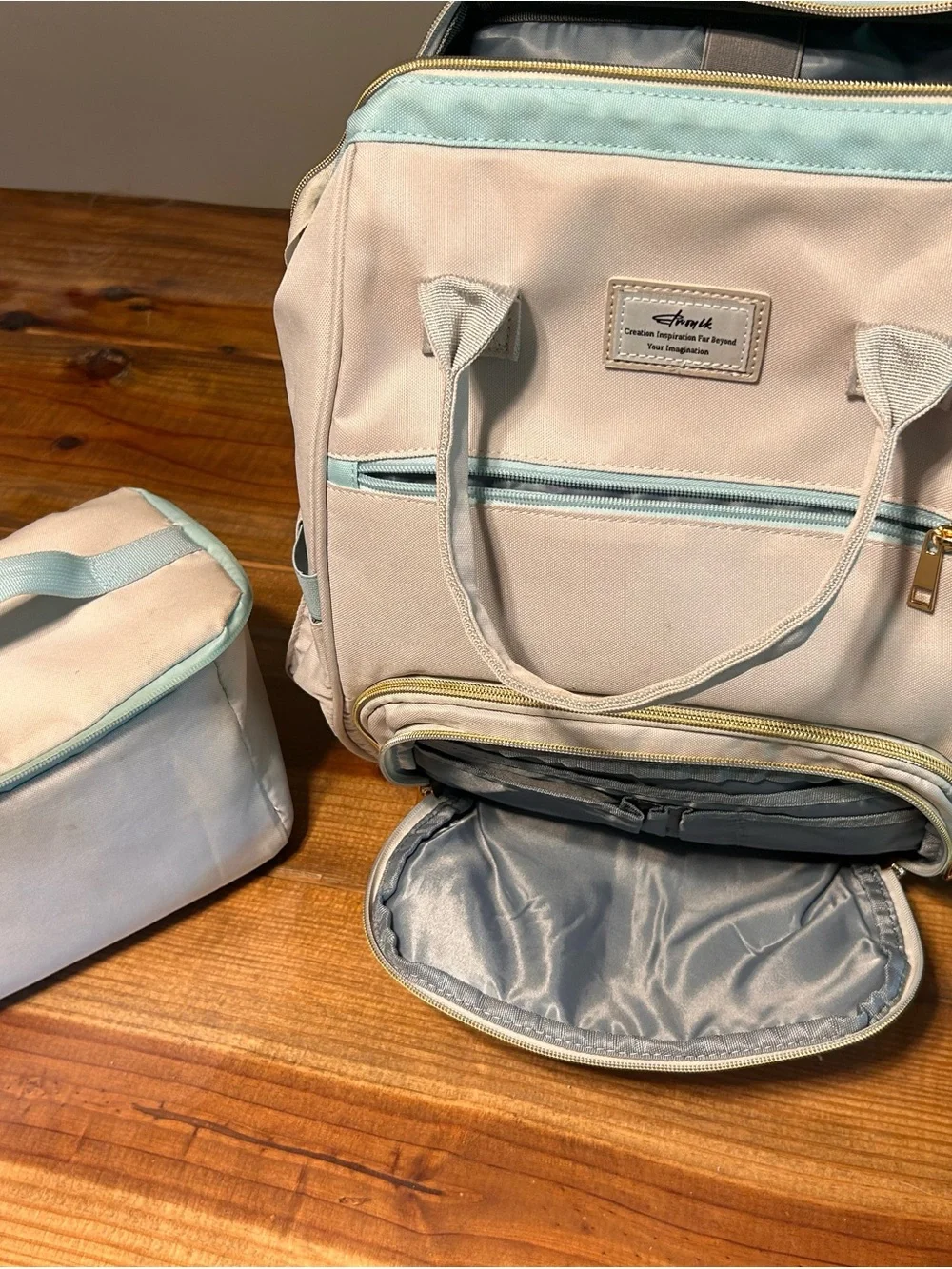 Cream & Light Blue women’s Backpack Tote - Unbranded